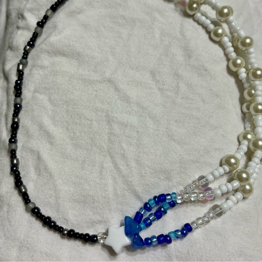 Shooting Star Necklace| Asymmetrical Beaded Necklace with Star Charm, 16.5in